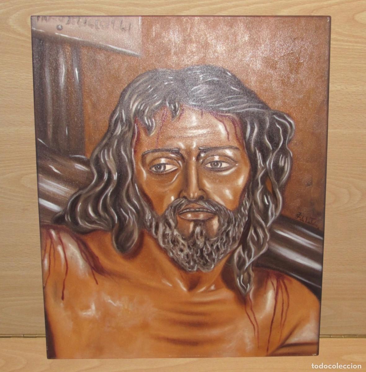 Art: Cuadro pintura retrato rostro Cristo del Perd&oacute;n M&aacute;laga firmado J.C De La Torre