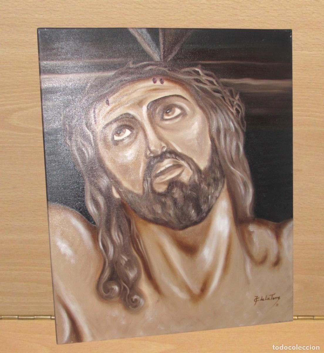 Arte: Cuadro pintura retrato rostro Sant&iacute;simo Cristo Expiraci&oacute;n M&aacute;laga firmado J.C De La Torre