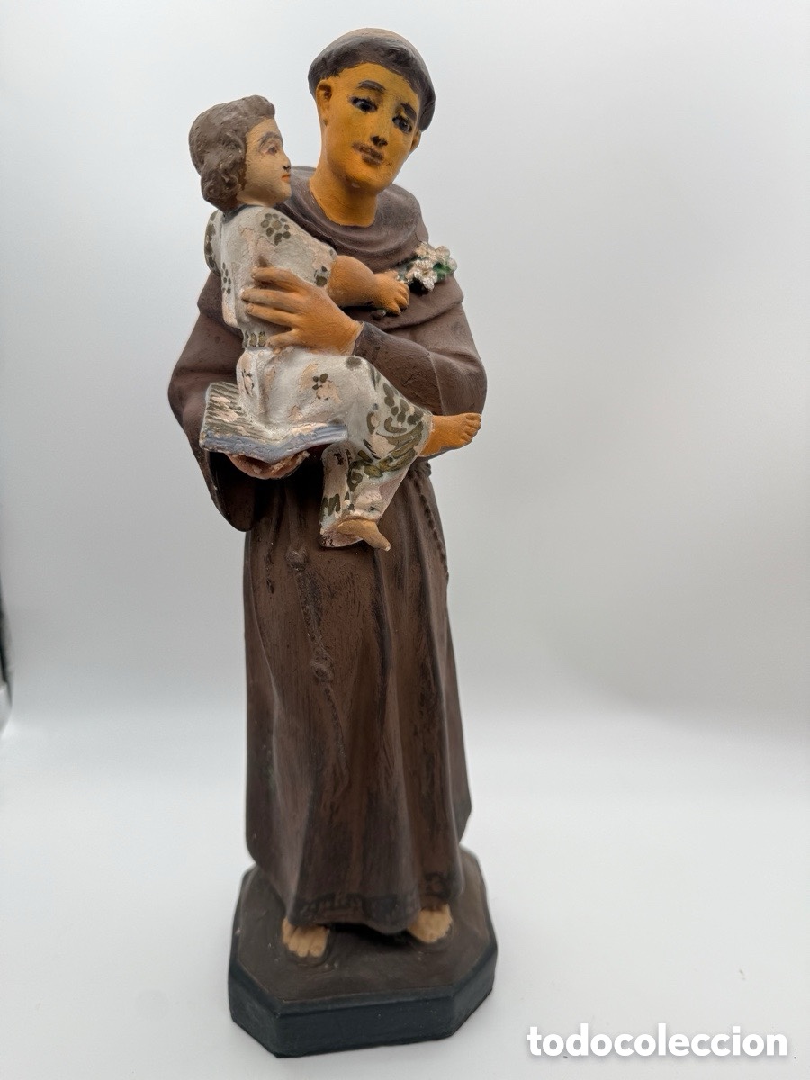 Art: Figura religiosa de San Antonio de Padua con el Ni&ntilde;o Jes&uacute;s. Madera ligera tallada