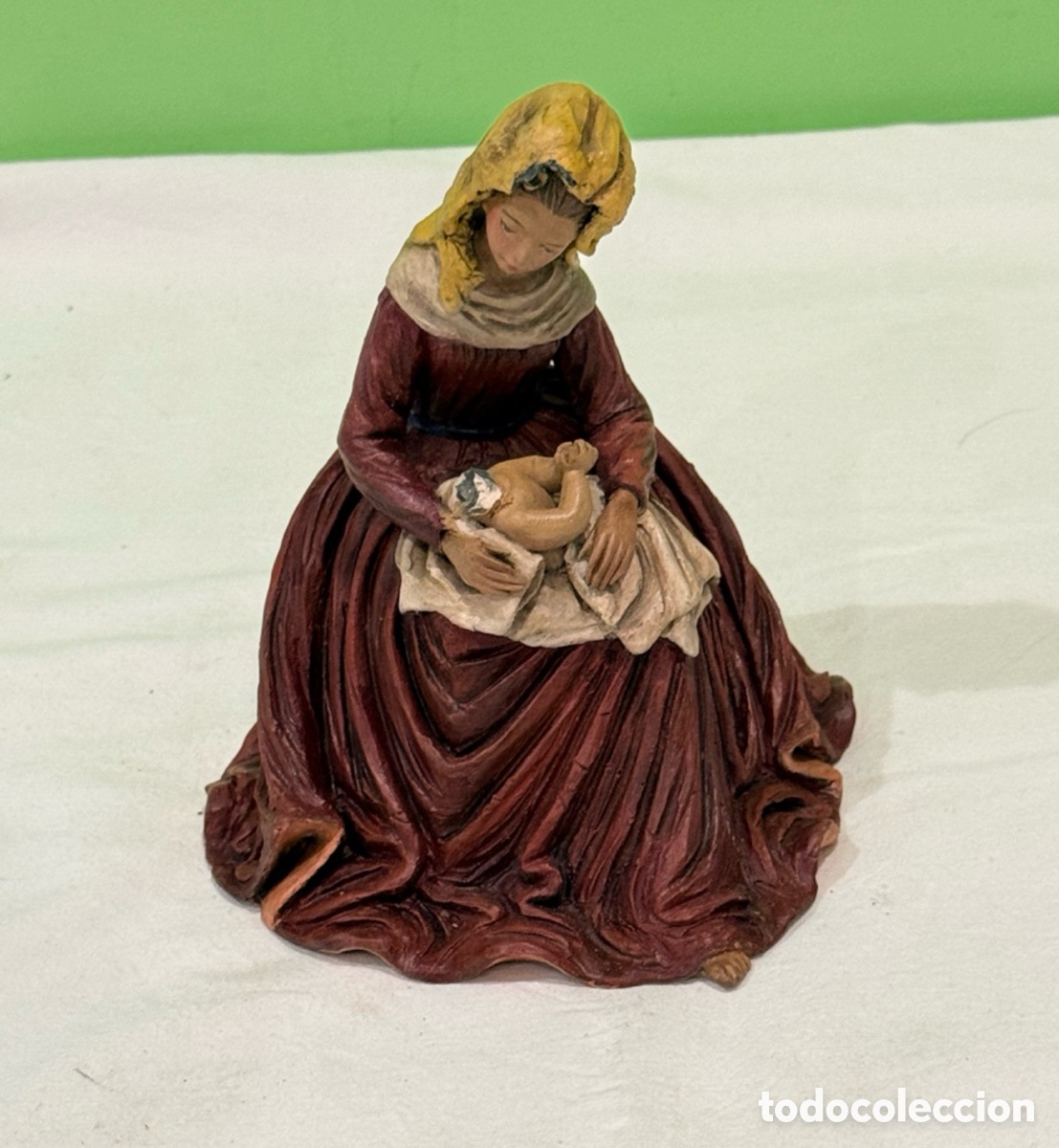 Arte: Escultura terracota Virgen con Ni&ntilde;o sellada figura religiosa antigua