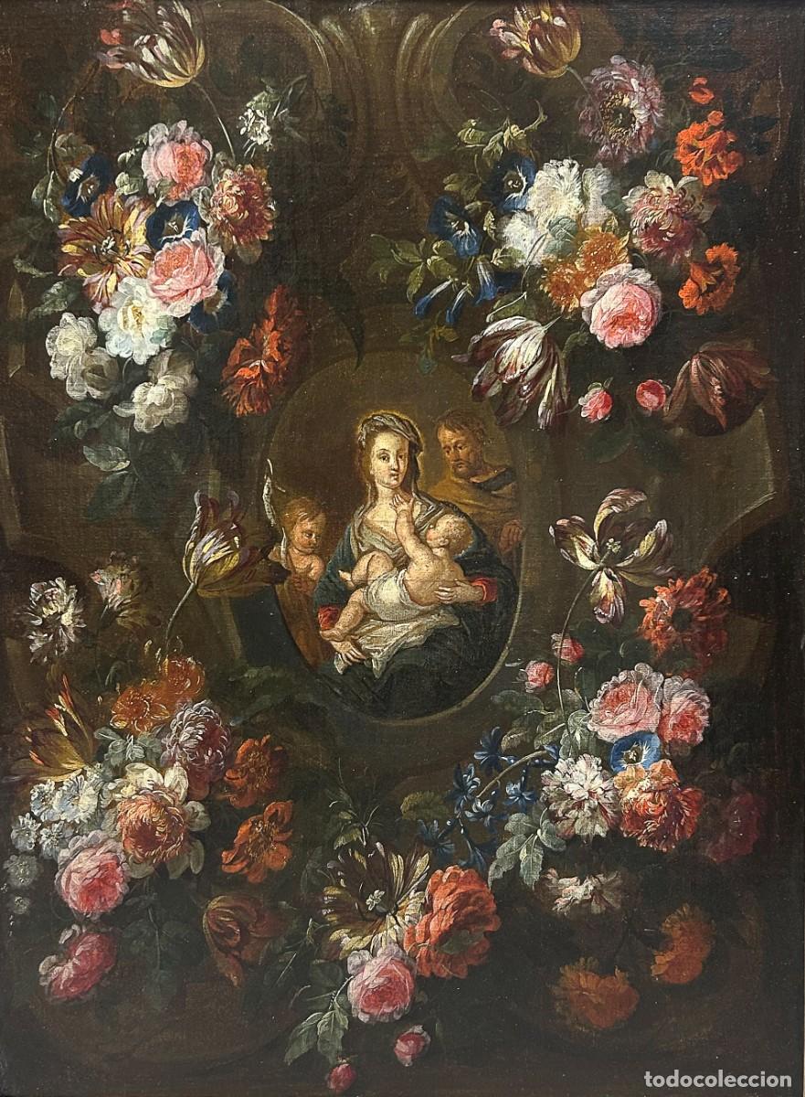 Arte: Circulo de Jan Brughel el Joven (s. XVII). Guirnalda con la Virgen y el Ni&ntilde;o. &Oacute;leo sobre tela.