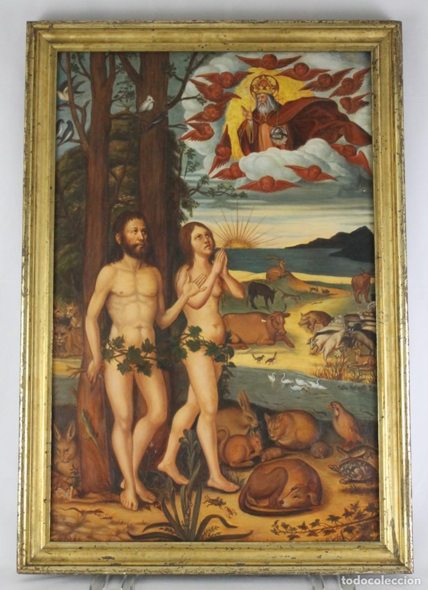 Arte: Tabla de la expulsi&oacute;n del Para&iacute;so. &Oacute;leo. Firmado C. Oliver. Copia de Pere Mates.
