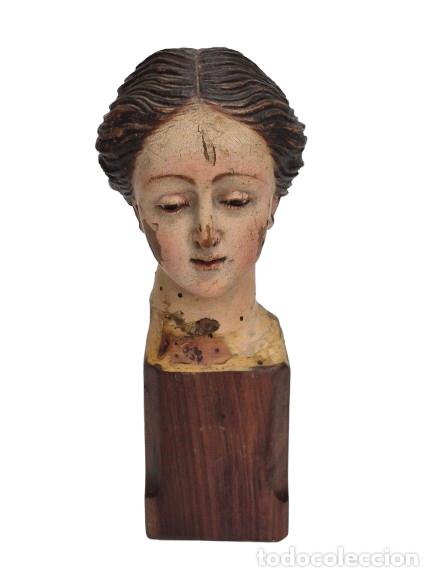 Arte: Busto de Virgen Dolorosa, Cap y Pota - Talla de madera Policromada - S.XIX - Bonita cara