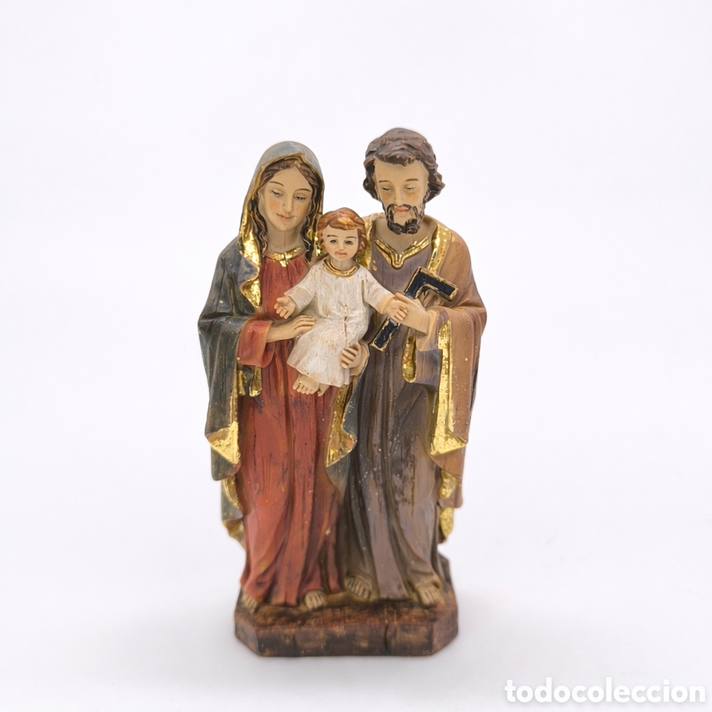 Arte: Figura religiosa Sagrada Familia pintada a mano 13 cm con caja original