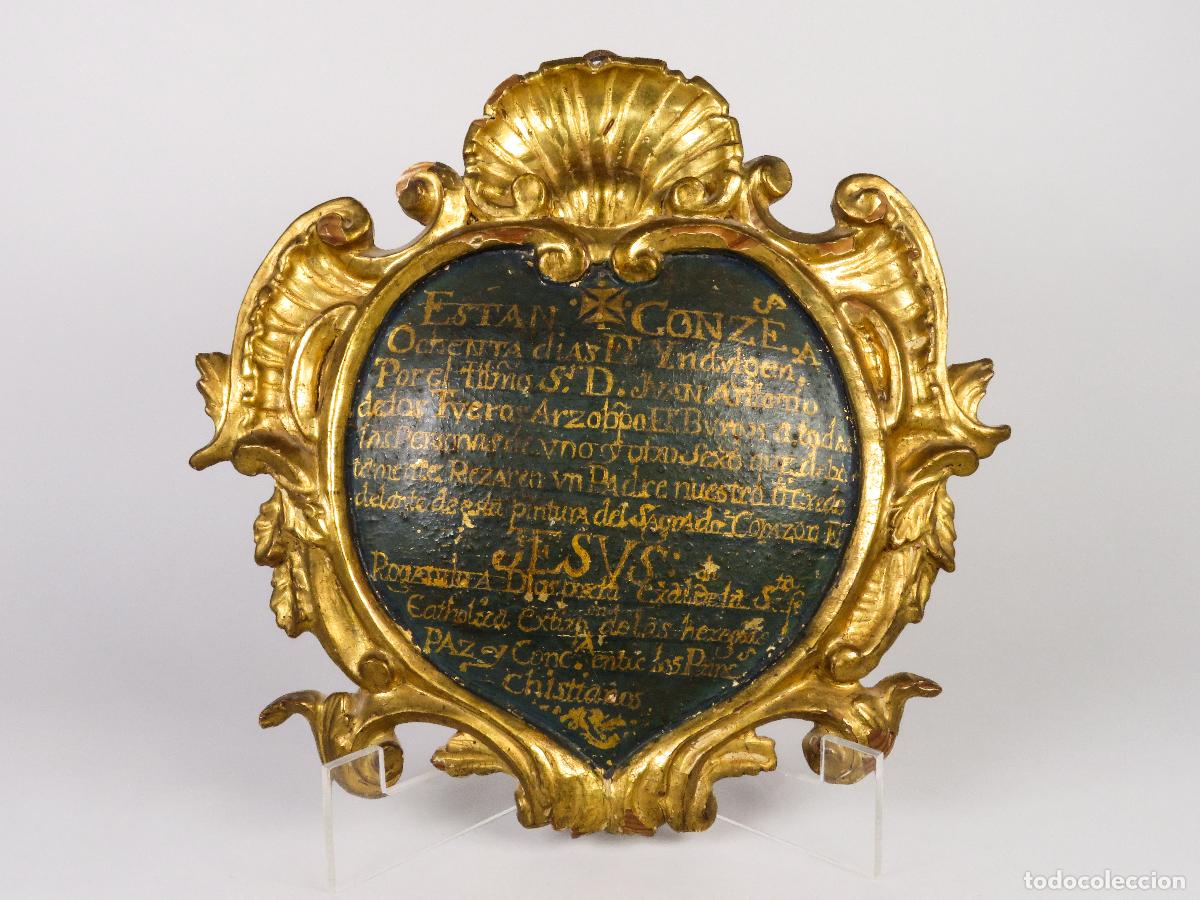 Arte: Sacra devocional al Sagrado Coraz&oacute;n de Jes&uacute;s en madera tallada policromada y dorada principios XVIII