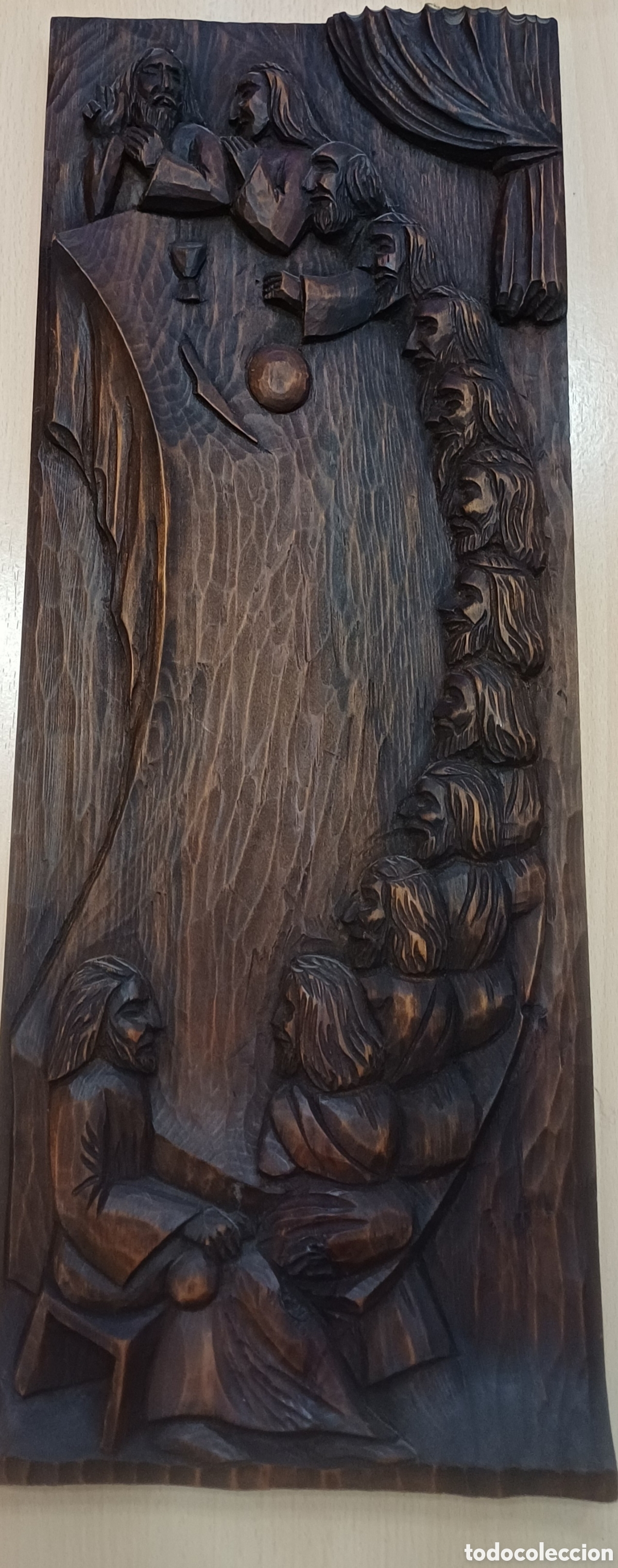 Arte: SANTA CENA EN TALLA DE MADERA 60 X 25 CM