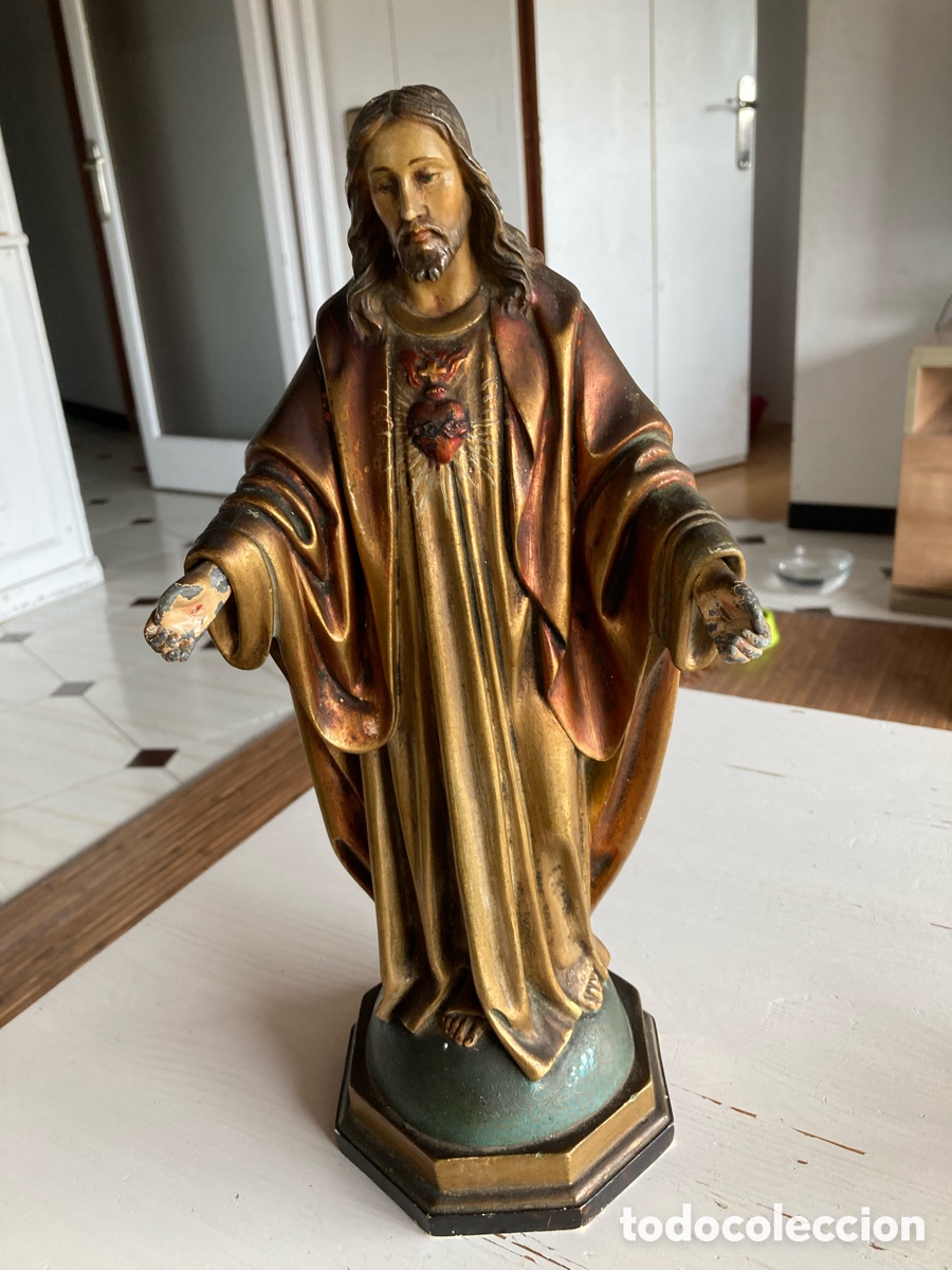 Arte: ESCULTURA SAGRADO CORAZ&Oacute;N DE JES&Uacute;S POLICROMADO