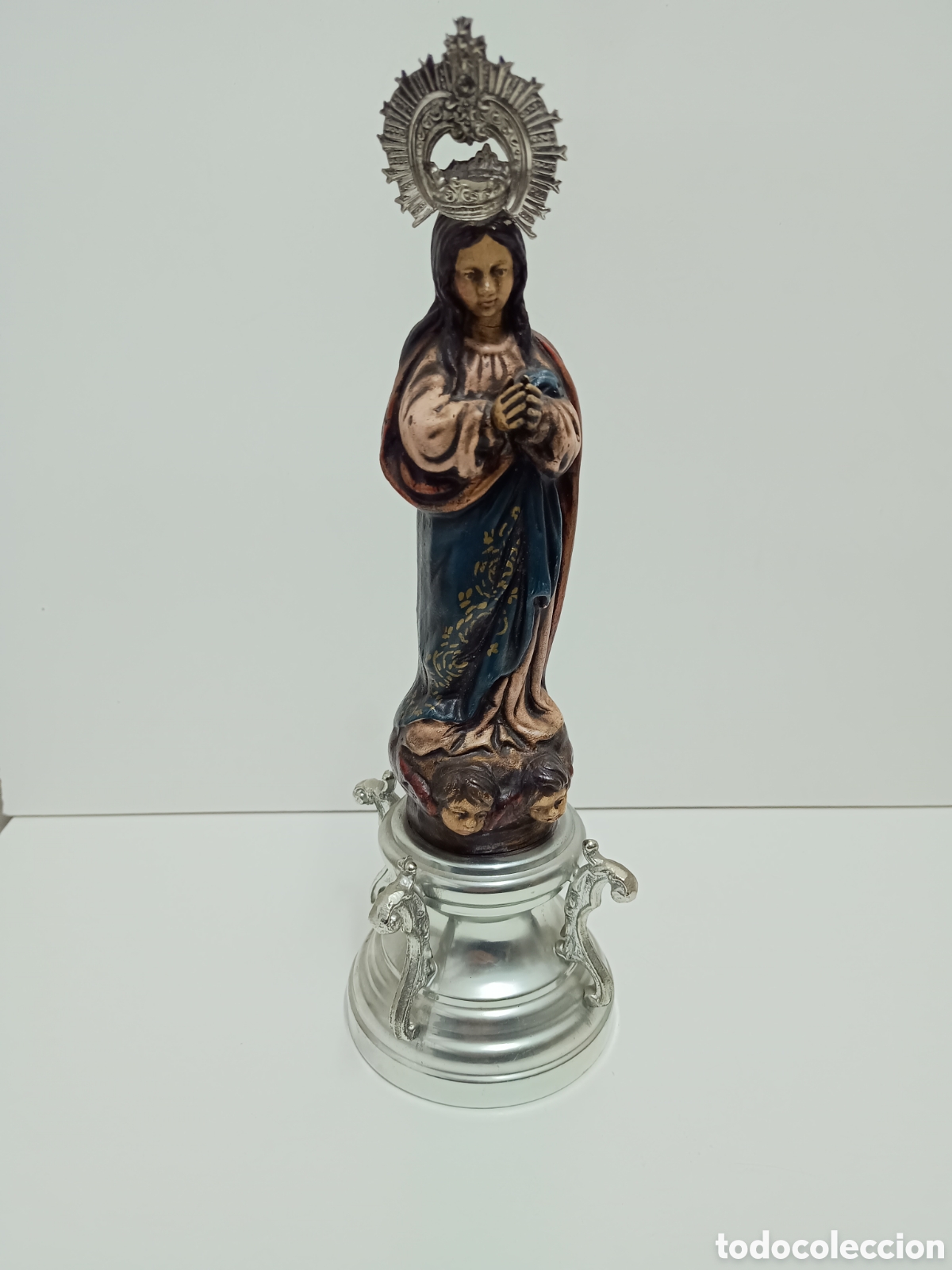 Arte: VIRGEN INMACULADA DE TERRACOTA CON BASE DE METAL - 30 CM