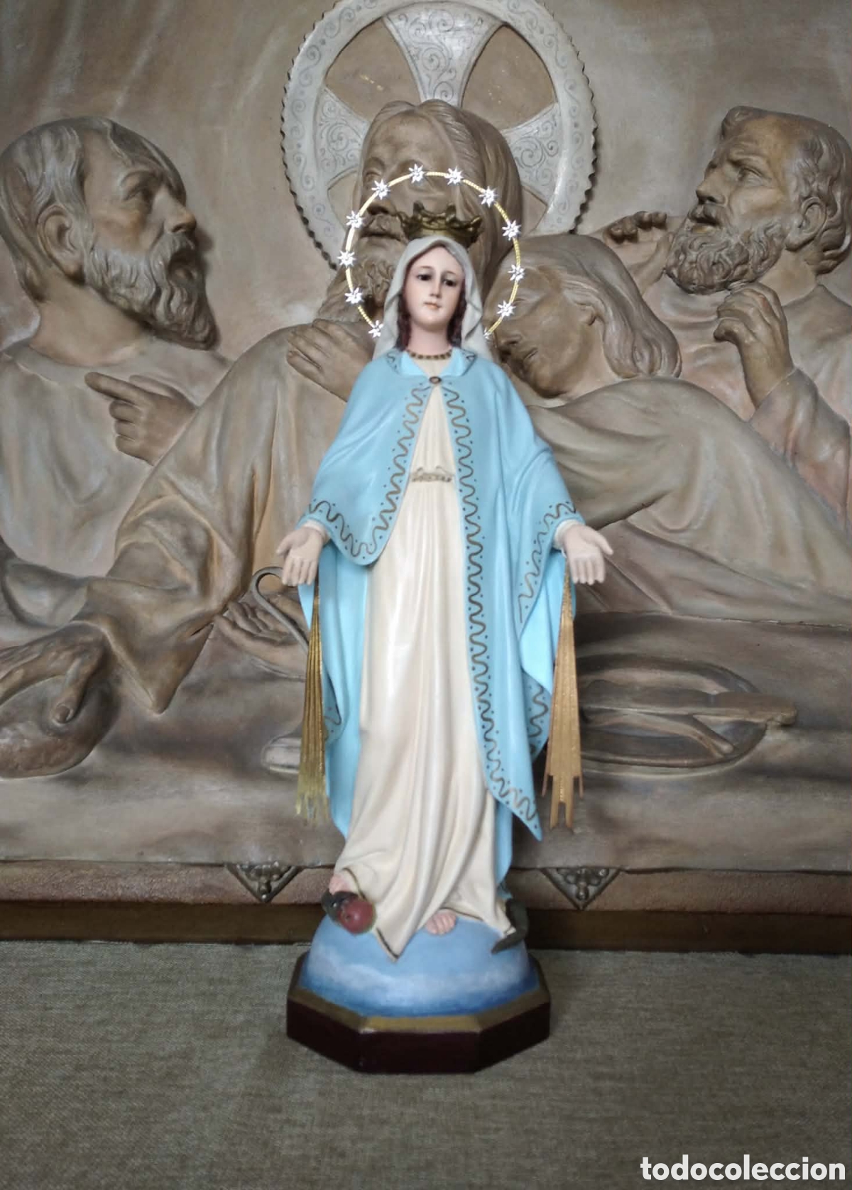 Arte: Virgen Milagros 42cm, sello Olot, ojos de cristal