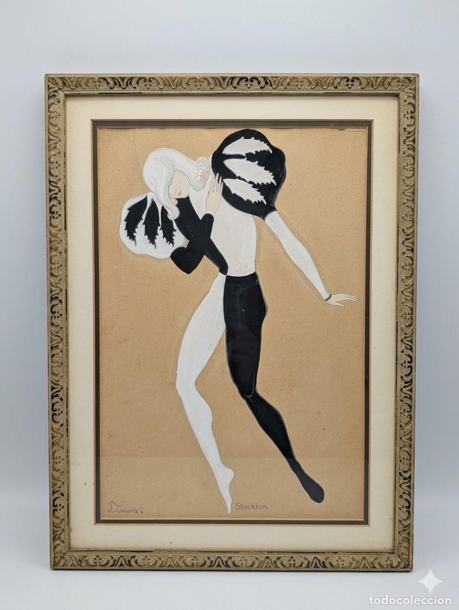 Art: Cuadro Art D&eacute;co figura femenina firmado Rossi-B&eacute;zous 30x40