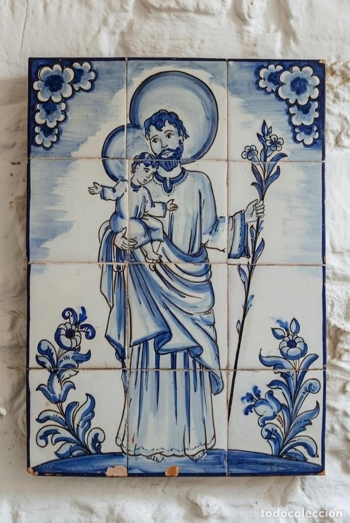 Arte: Retablo cer&aacute;mico de San Jos&eacute; principios del siglo XX. 40 x 53 cm