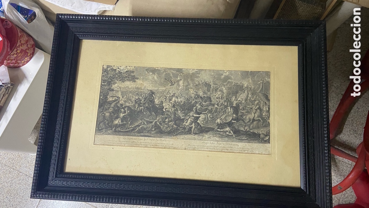 Arte: Grabado Antiguo S.XVIII-XIX - Alejandro Magno (Charles Le Brun) - Enmarcado