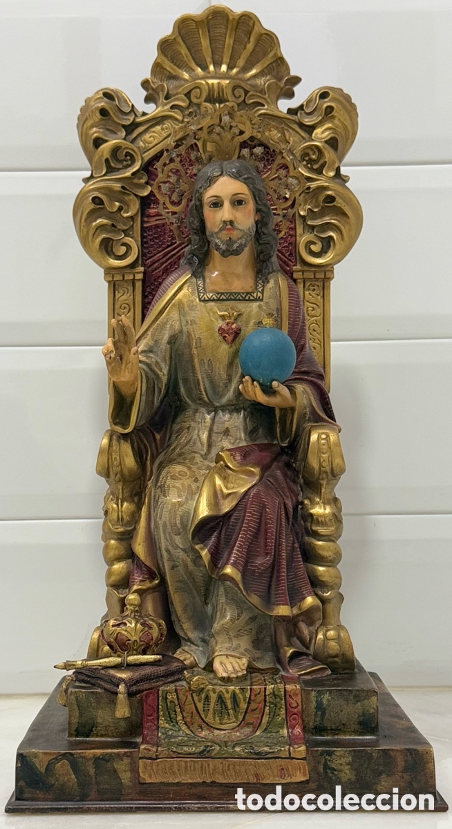 Arte: ANTIGUO SAGRADO CORAZ&Oacute;N ENTRONADO PAN ORO OLOT