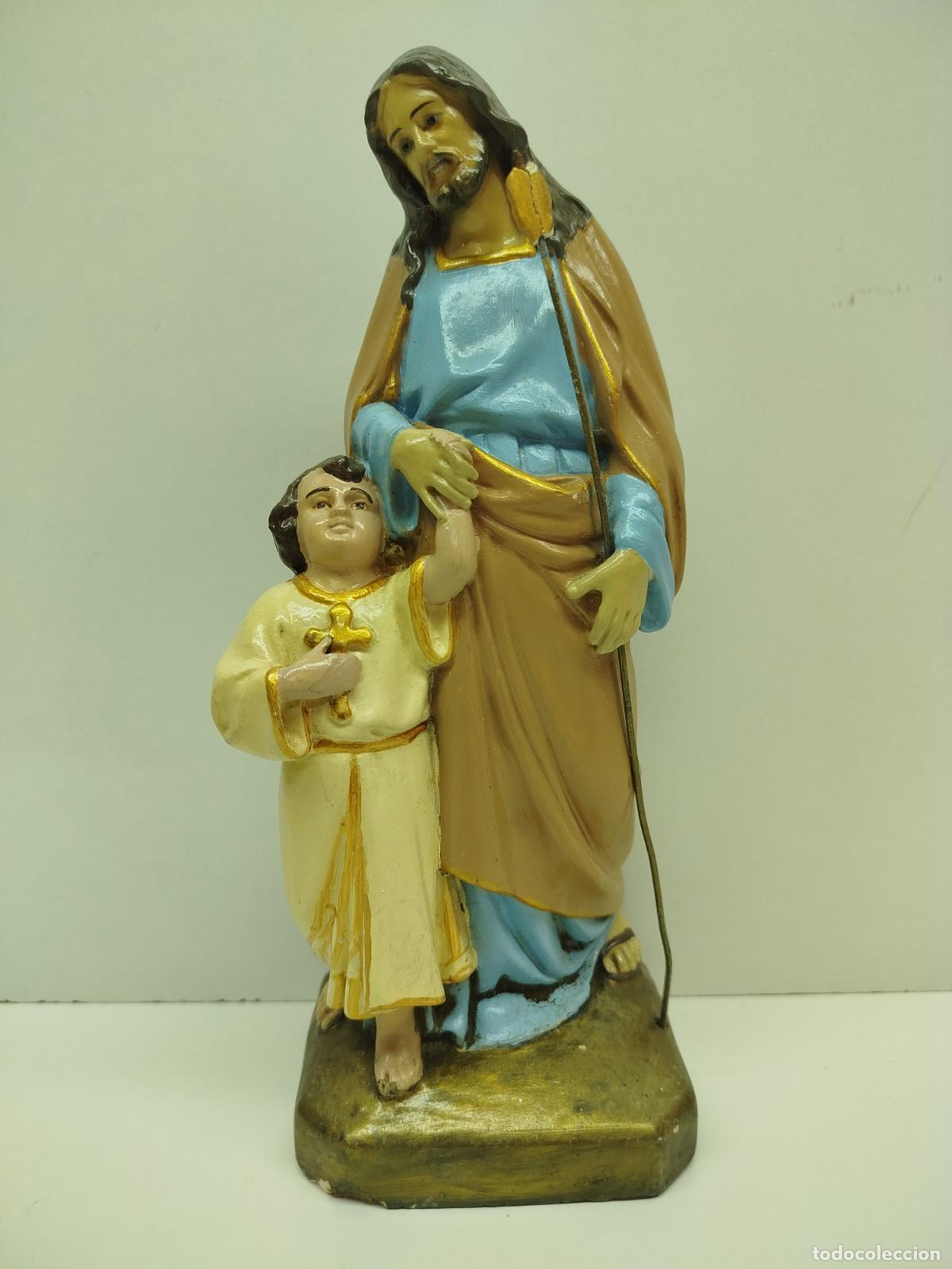 Arte: ANTIGUA FIGURA DE SAN JOS&Eacute; CON EL NI&Ntilde;O JES&Uacute;S - MADE IN SPAIN - 23CM.