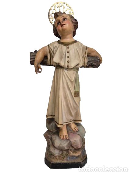 Arte: Ni&ntilde;o Jes&uacute;s a la Cruz - Estuco Policromado - Sello Las Artes Religiosas, Olot - Altura 57 cm