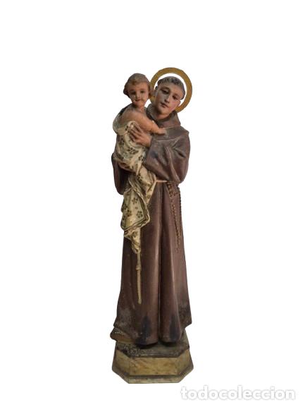 Arte: San Antonio de Padua - Estuco Policromado - Sello El Arte Cristiano, Olot - Altura 56 cm