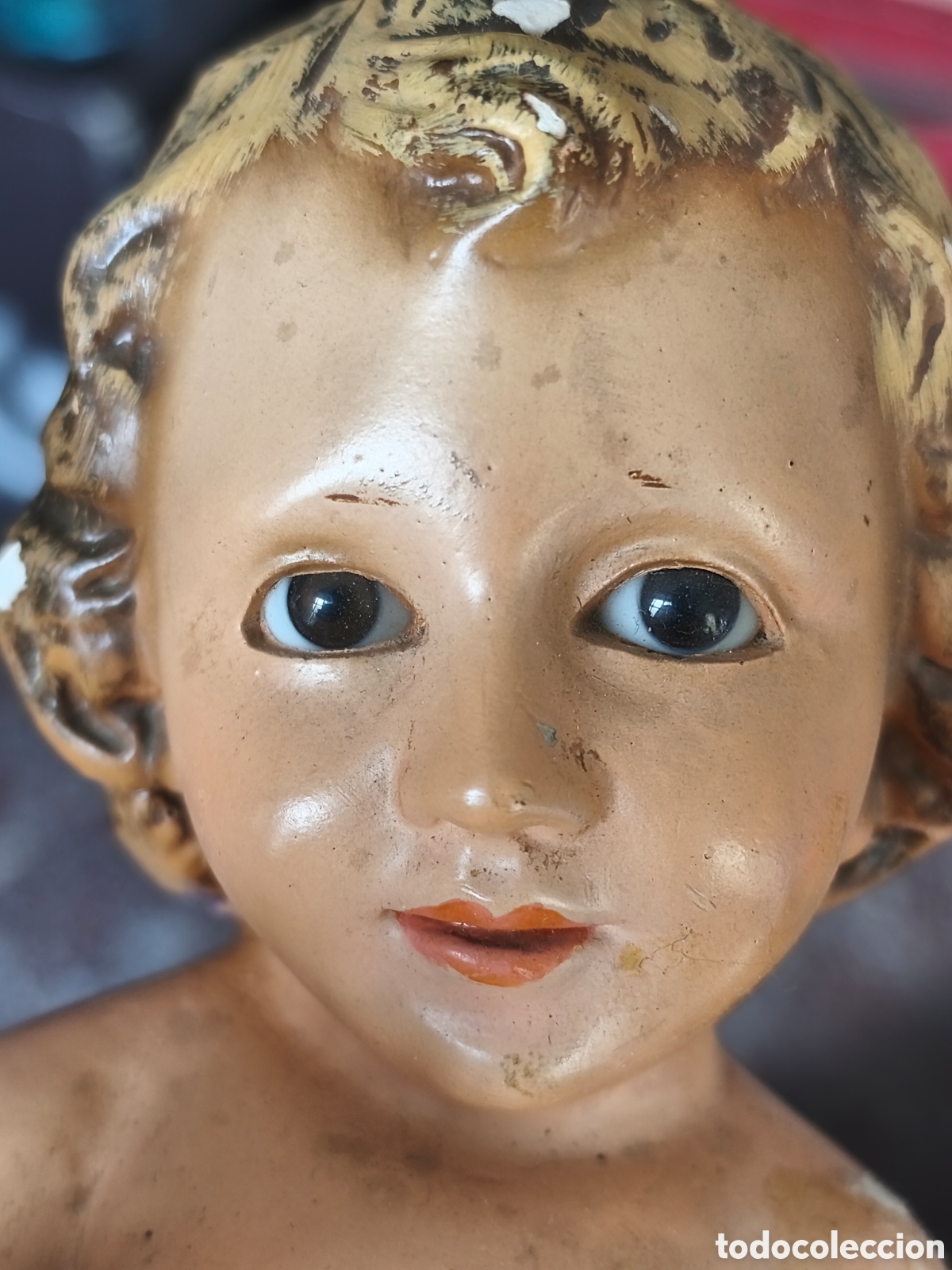 Arte: PRECIOSO NI&Ntilde;O JESUS DE OLOT. OJOS DE CRISTAL. ALTURA 23 CM. A RESTAURAR