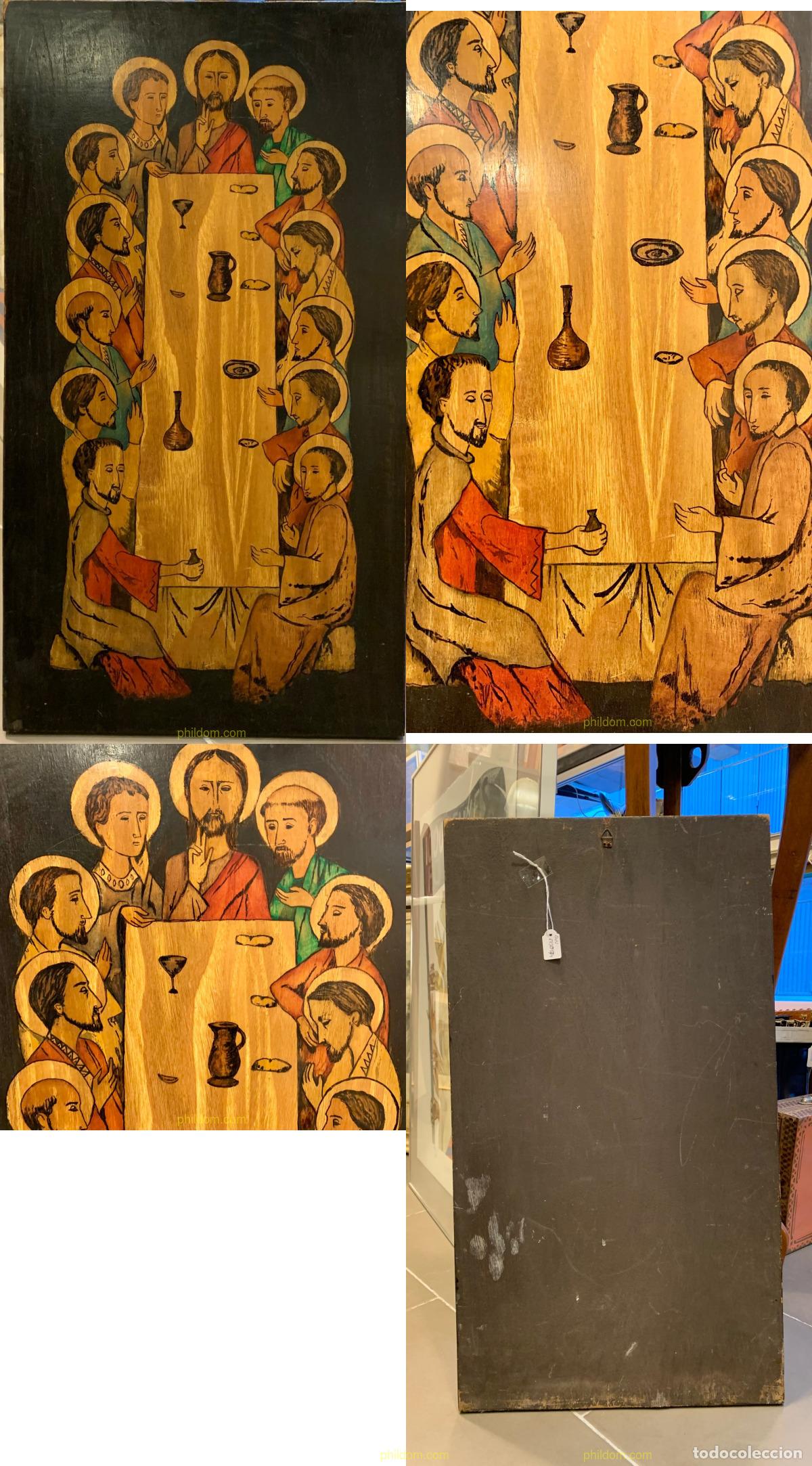 Arte: RETABLO SANTA CENA PIROGRABADO POLICROMADO A&Ntilde;OS 60