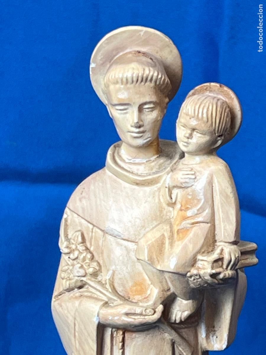 Arte: Antigua Figura de San Antonio de Padua con el Ni&ntilde;o Jes&uacute;s. Escultura Cl&aacute;sica Vintage
