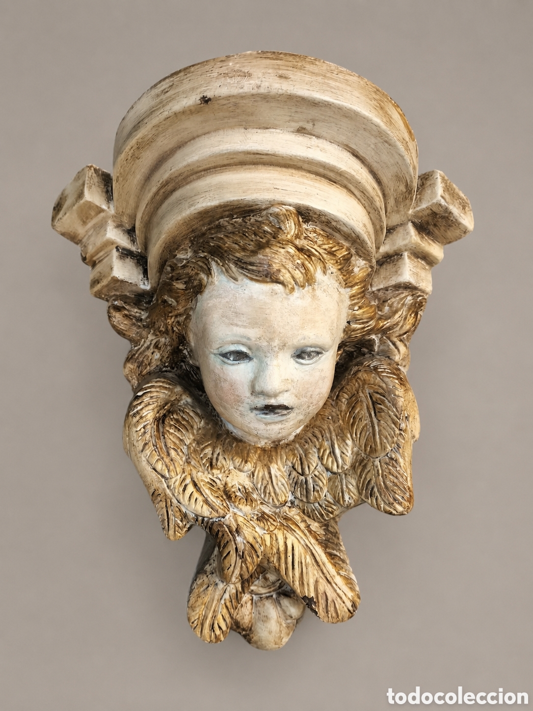 Arte: PEANA REPISA - ANGEL - ESTUCO POLICROMADO - PEANA DE ESQUINA -