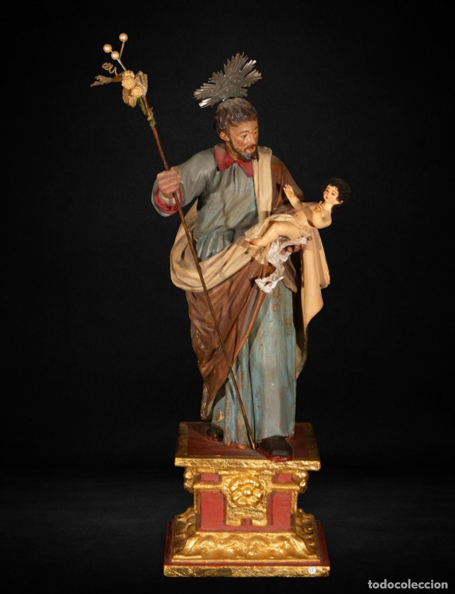 Art: Antigua talla de San Jos&eacute; con el Ni&ntilde;o en madera policromada, Espa&ntilde;a, finales s. XIX