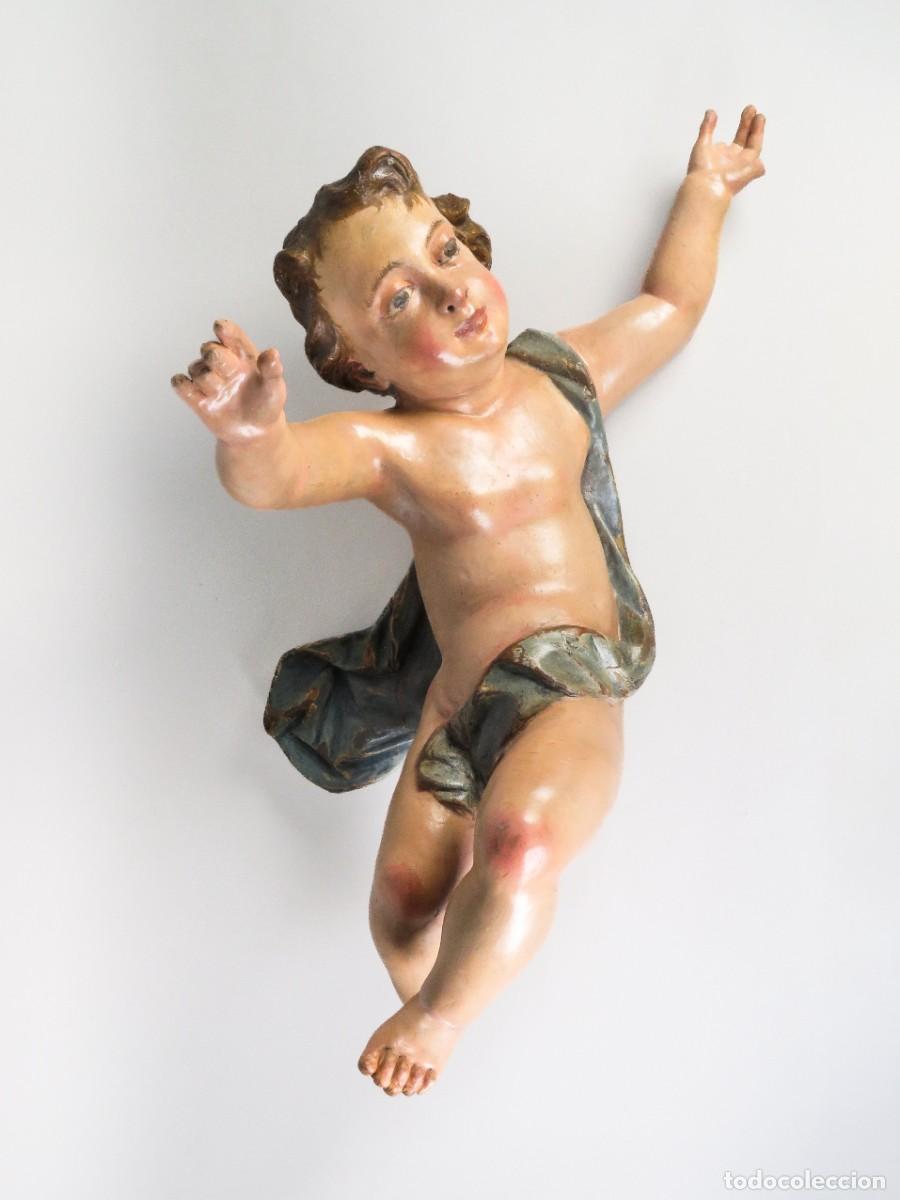 Arte: &Aacute;ngel querub&iacute;n escultura en madera tallada y policromada escuela espa&ntilde;ola del siglo XVII