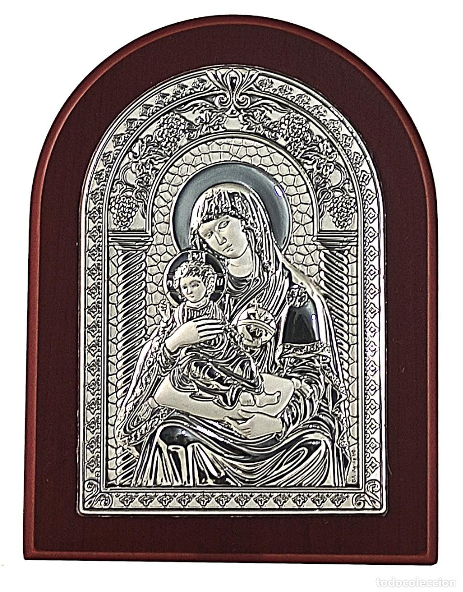 Arte: Icono de plata virgen con ni&ntilde;o