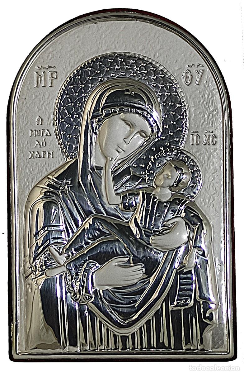 Arte: Icono de plata virgen con ni&ntilde;o