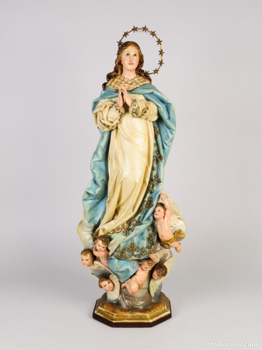 Arte: Virgen Inmaculada Concepci&oacute;n en madera tallada policromada Francisco Font y Pons principios siglo XX