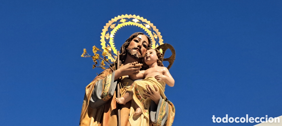 Arte: MAGNIFICO SAN JOSE CON NI&Ntilde;O EN GLORIA ORO FINO