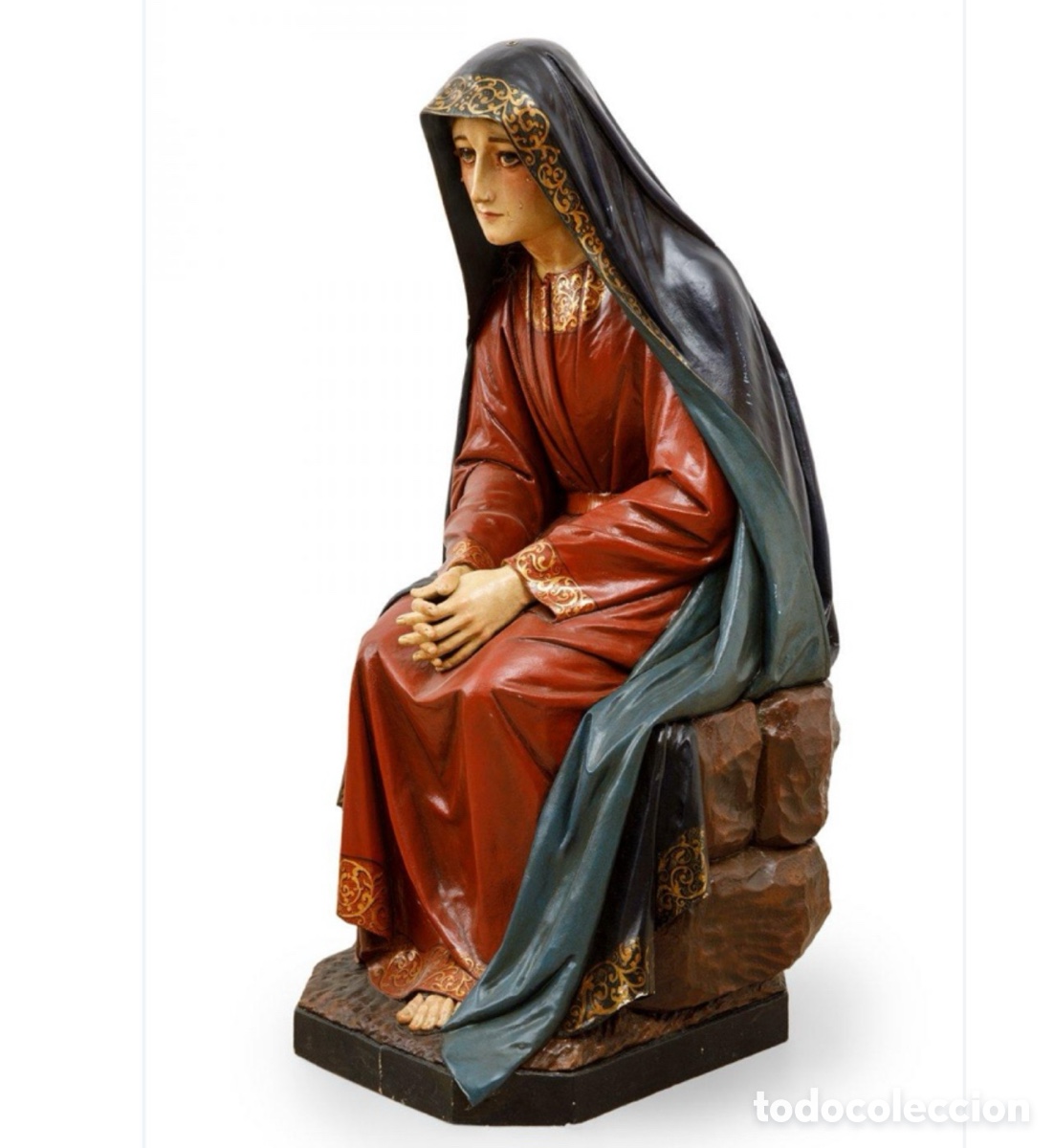 Arte: Escuela Catalana ca. 1910 Dolorosa madera tallada policromada