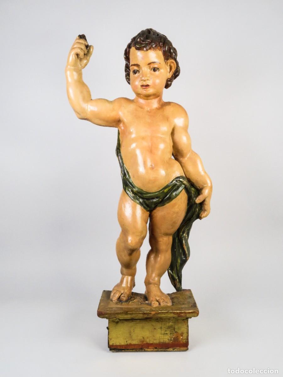 Arte: Escultura ni&ntilde;o Jes&uacute;s triunfante madera tallada y policromada escuela espa&ntilde;ola siglo XVI