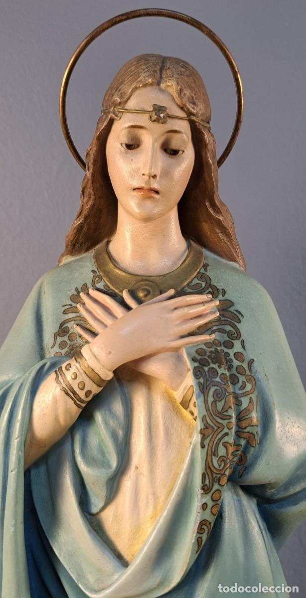 Arte: Virgen Inmaculada. Figura de Olot 54 cm. Ojos de cristal. Finales S. XIX