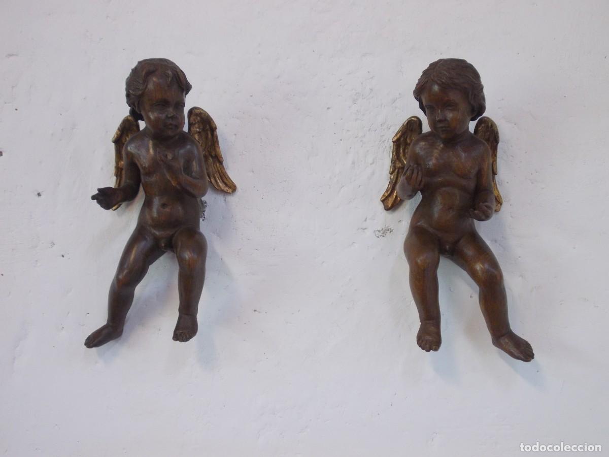 Arte: PRECIOSA PAREJA DE ANGELES MADERA TALLADA