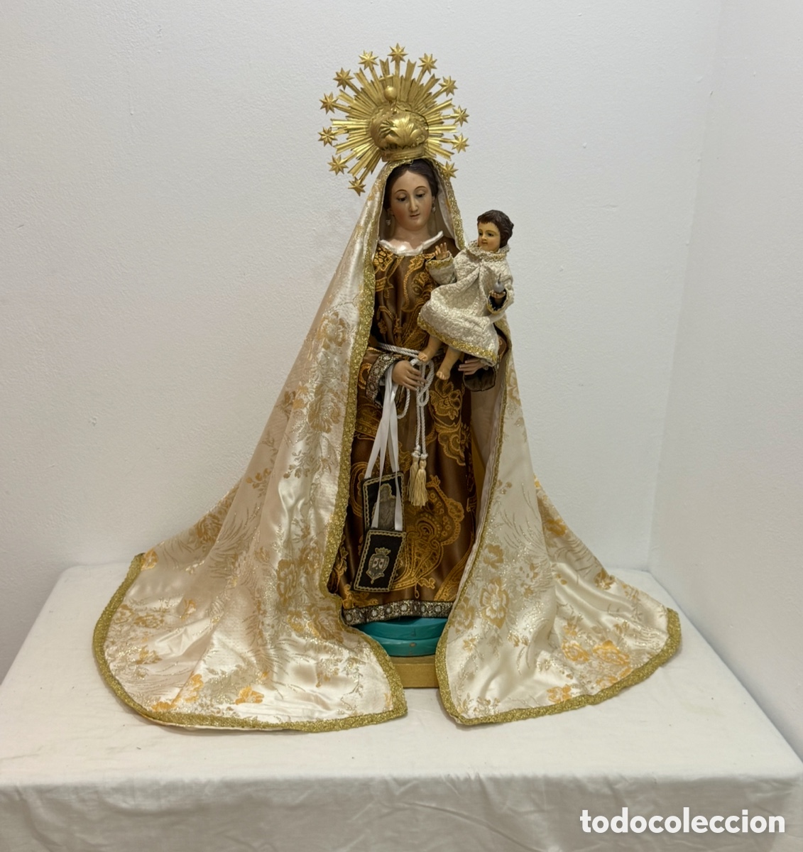 Arte: Virgen del Carmen cap i pota siglo XIX gran tama&ntilde;o 90 cm madera policromada corona original