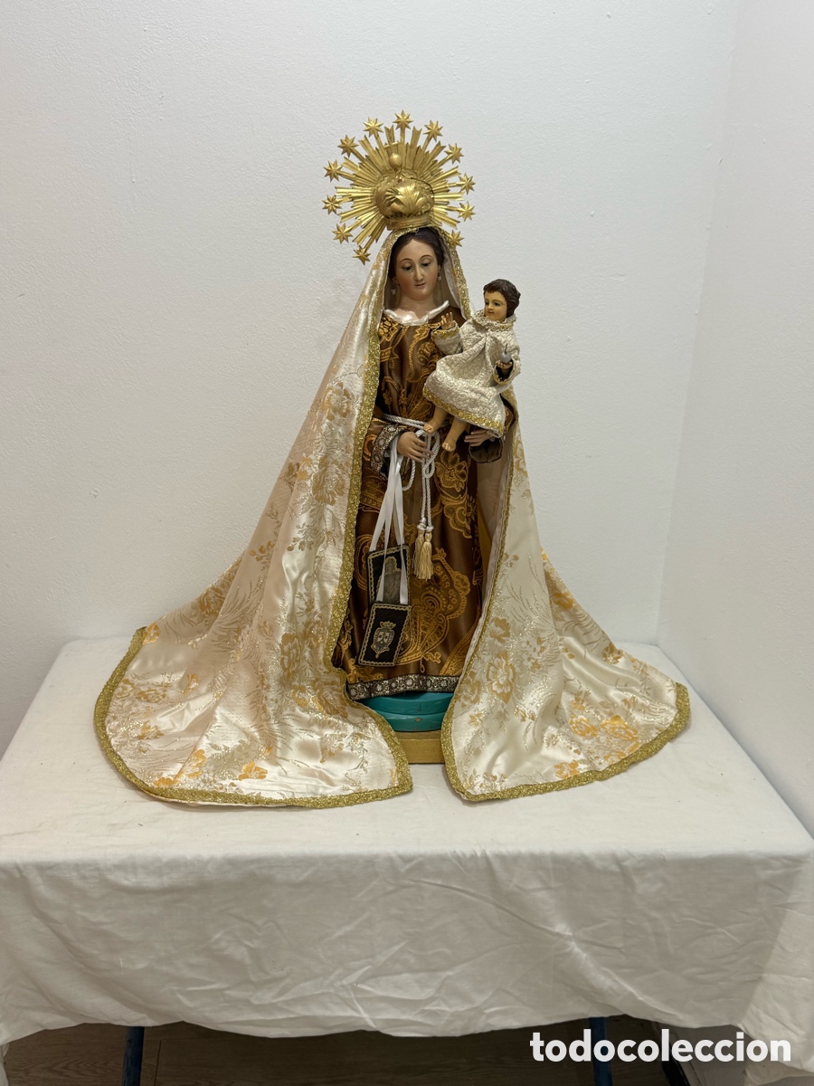 Arte: Virgen del Carmen cap i pota siglo XIX gran tama&ntilde;o 90 cm madera policromada corona original