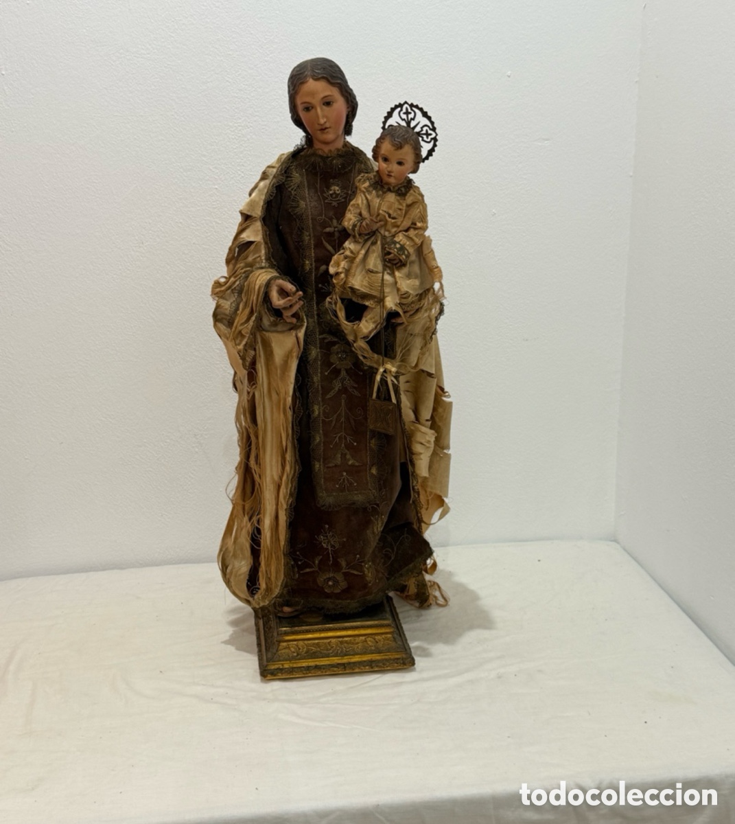 Arte: Antigua Virgen del Carmen cap i pota ca. 1780&ndash;1820 80cm madera policromada con Ni&ntilde;o gran calidad