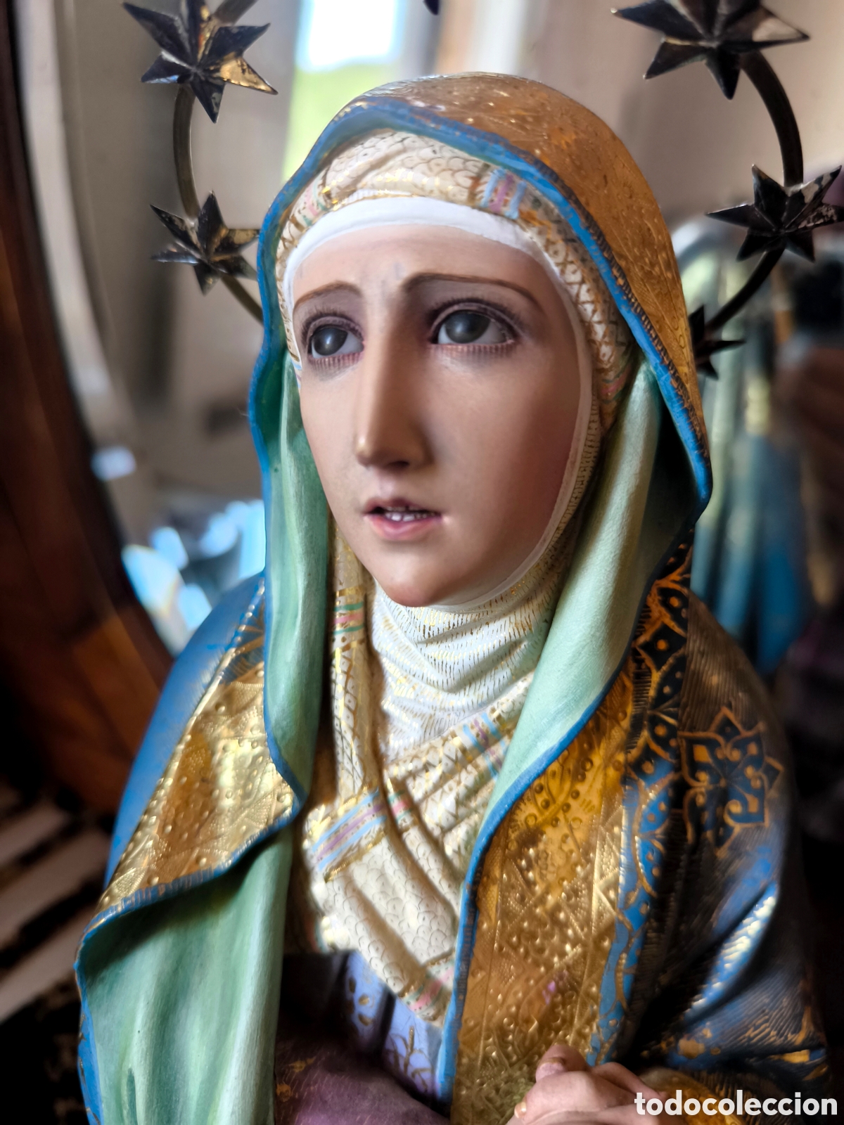 Arte: Espectacular Virgen Dolorosa de madera - JOS&Eacute; TENA (Valencia) - 52 cm - Ojos de cristal y oro estofa
