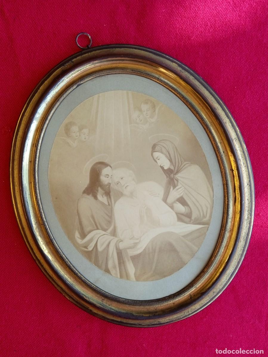 Arte: Marco ovalado con l&aacute;mina religiosa de la muerte de San Jos&eacute;