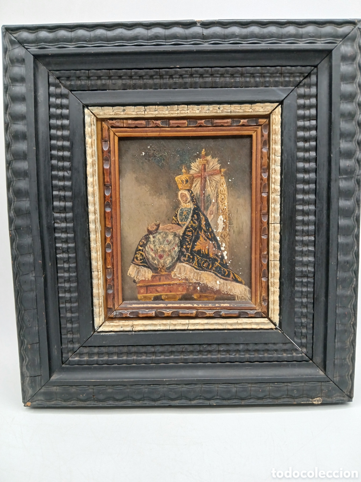 Arte: Virgen de la Angustia. &Oacute;leo sobre cobre marco madera estucada. Siglo XIX