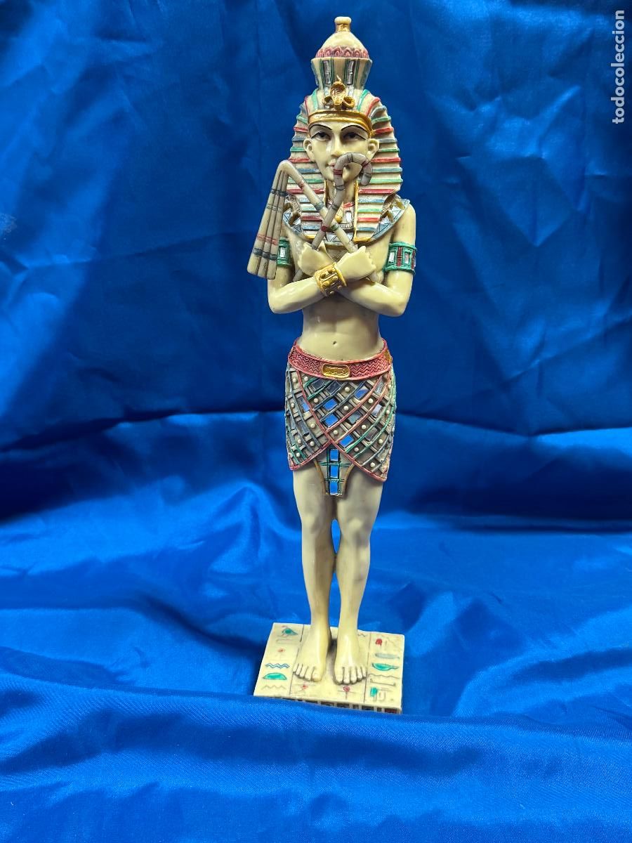 Arte: ESCULTURA DE FARA&Oacute;N EGIPCIO (OSIRIS / TUTANKAM&Oacute;N) - REPRODUCCI&Oacute;N EN RESINA ESTILO MARFIL CON MOSAICO