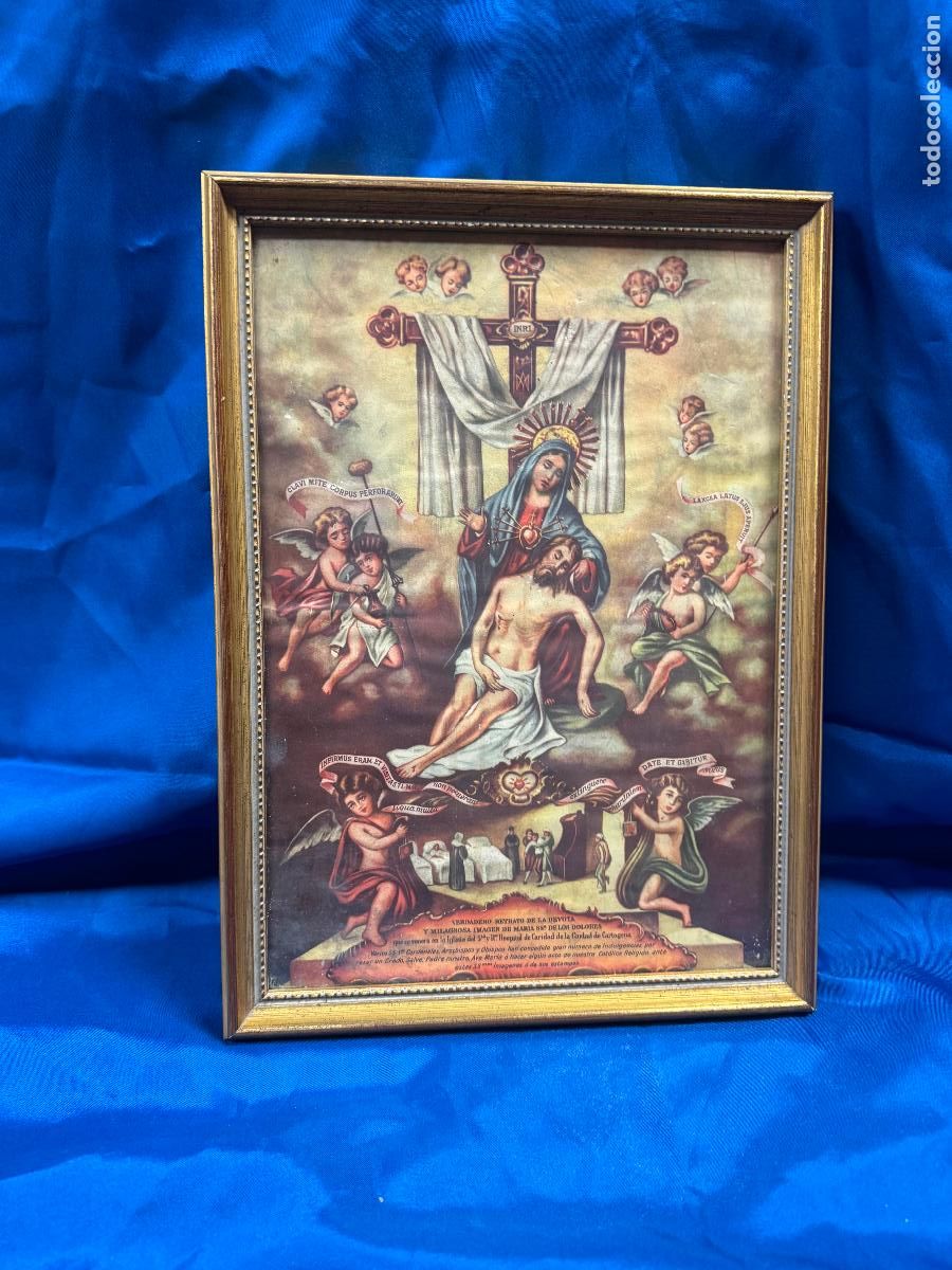 Arte: GRABADO LITOGR&Aacute;FICO DE LA VIRGEN DE LA CARIDAD CON EL CUERPO DE CRISTO (LA PIEDAD) - ENMARCADO DE &Eacute;P