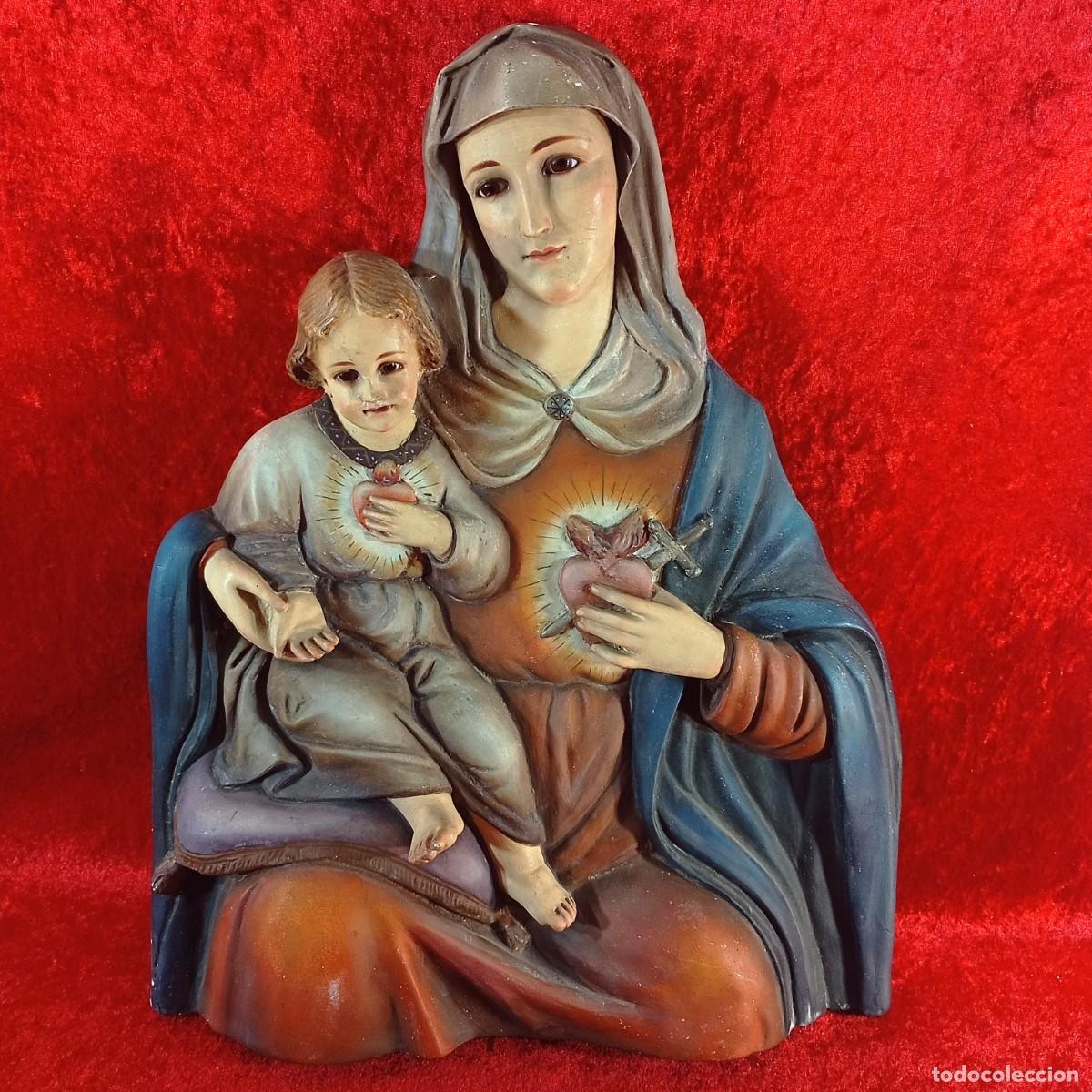 Arte: IMAGEN DEL SAGRADO CORAZ&Oacute;N DE MAR&Iacute;A - PRECIOSA TALLA RELIGIOSA SIGLO XIX C. 1850 - 42 X 34 CM / 3569