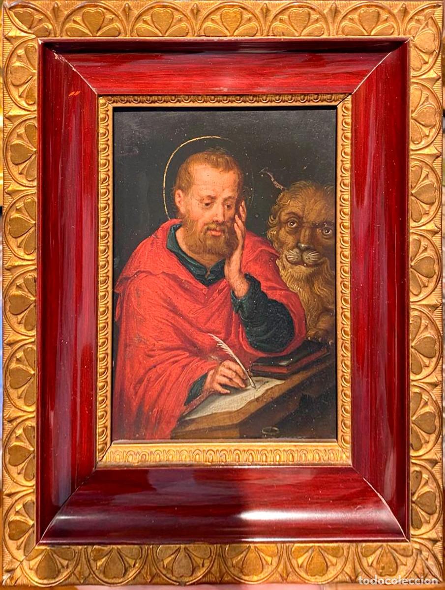 Arte: San Marcos oleo sobre cobre escuela espa&ntilde;ola siglo XVII