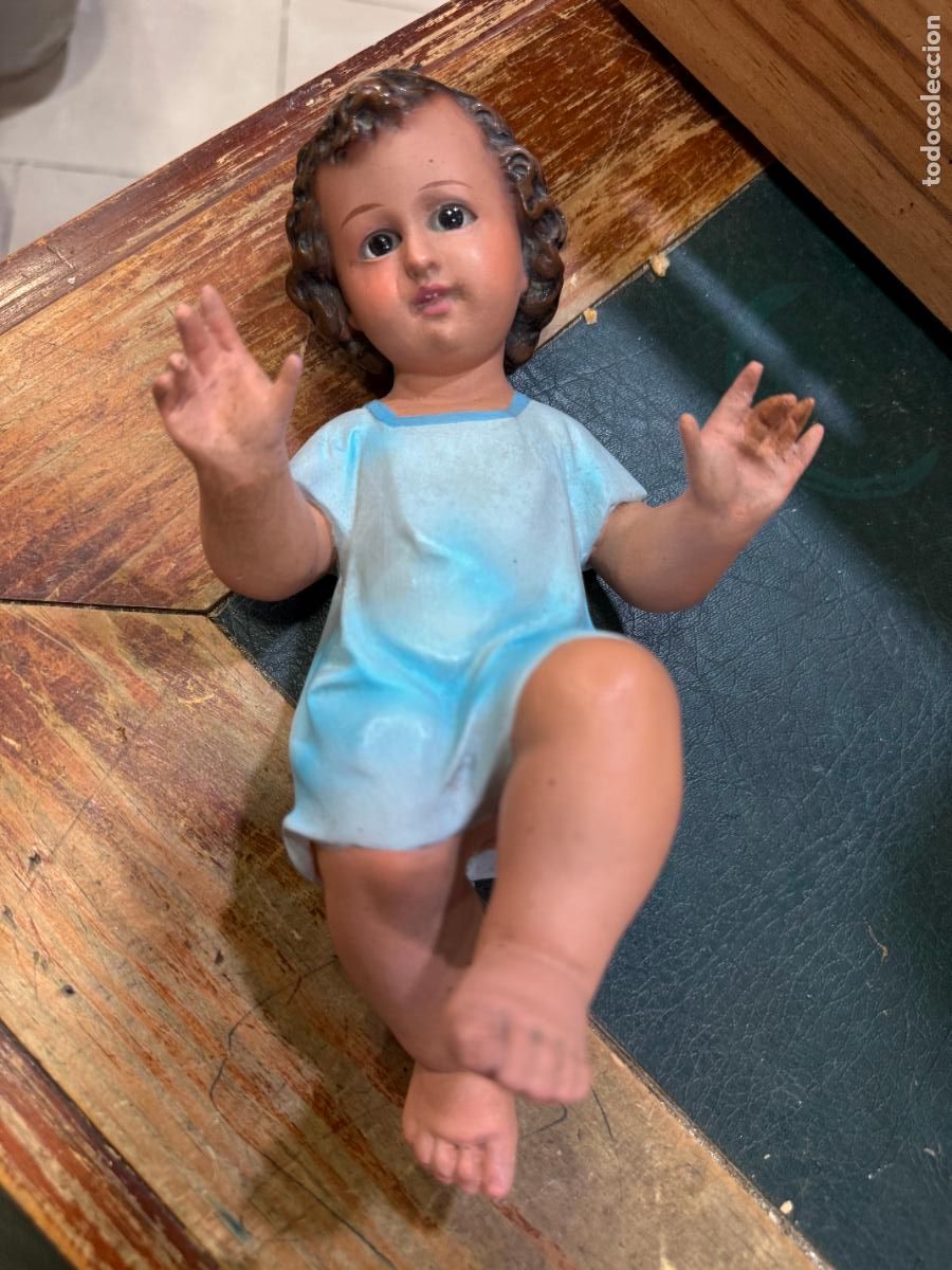 Arte: ANTIGUO NI&Ntilde;O JESUS ESCUELA OLOT CON OJOS DE CRISTAL - MEDIDA NI&Ntilde;O 23 CM - RELIGIOSO - BELEN