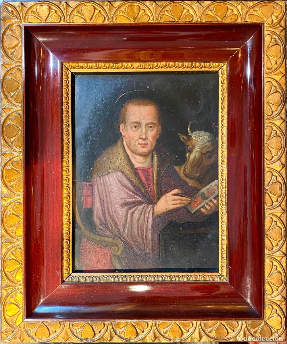 Arte: San Lucas oleo sobre cobre escuela espa&ntilde;ola siglo XVII