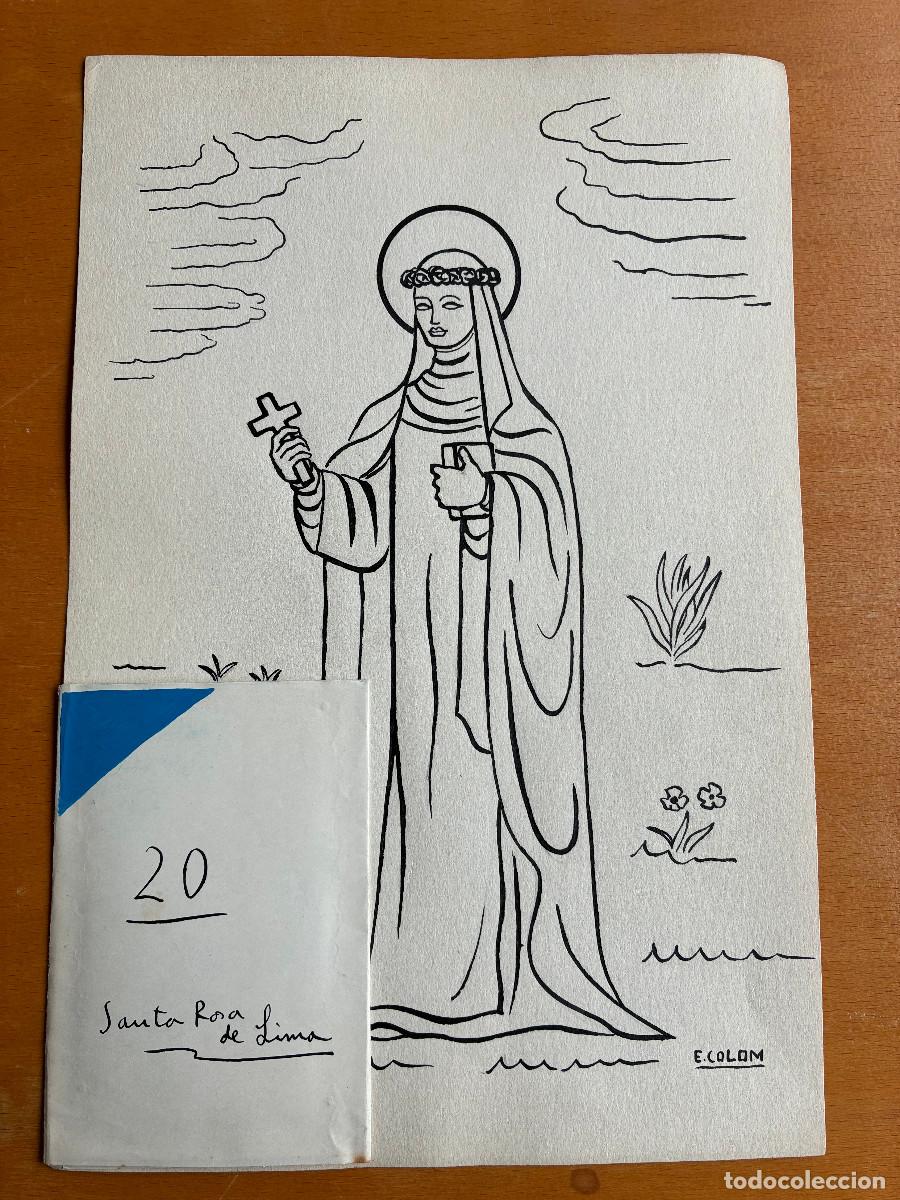 Arte: Santa Rosa de Lima, Emili Colom. Tinta negra y guache color sobre papel 31x23 cm y 11x7 cm
