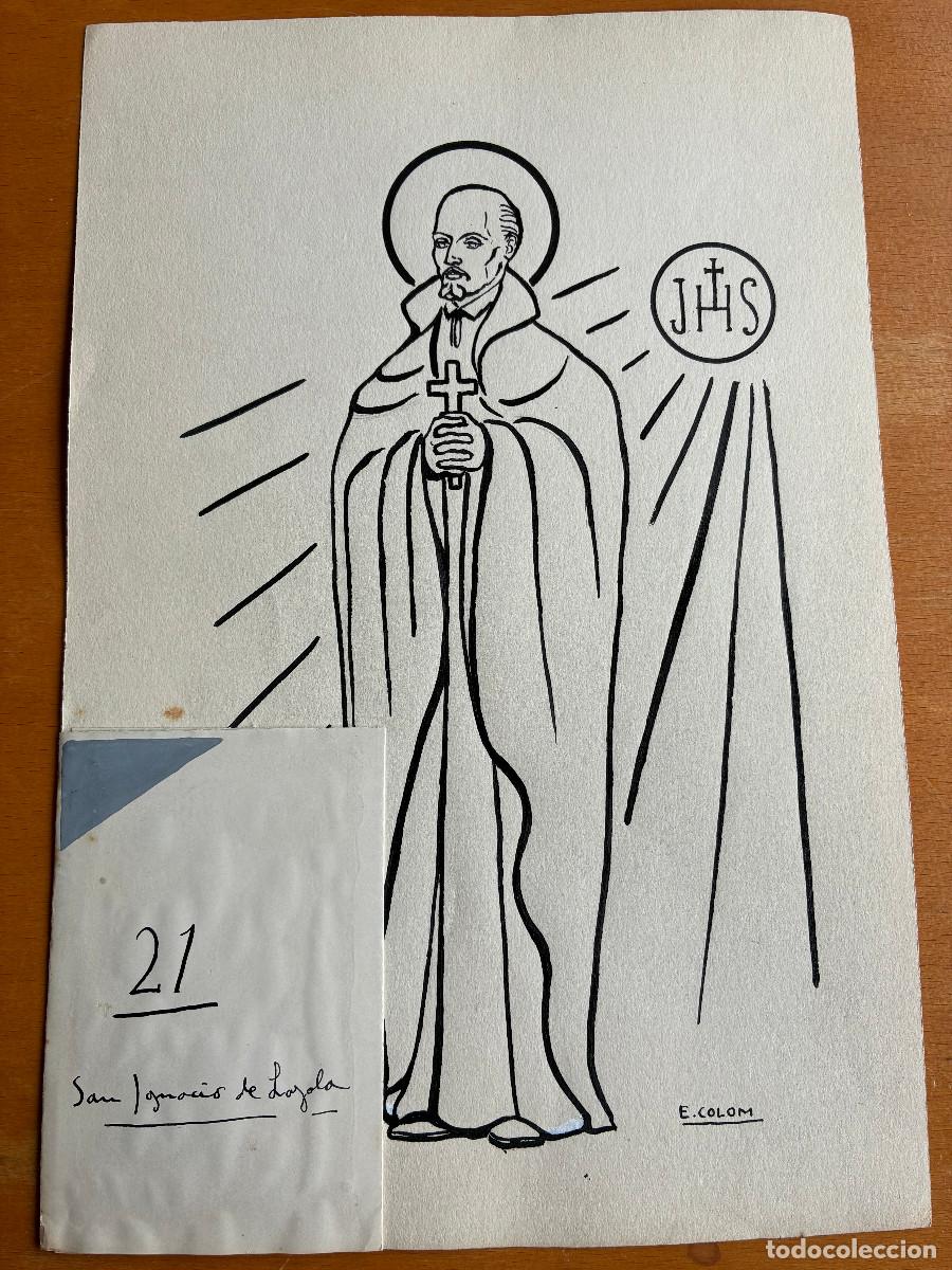Arte: San Ignacio de Loyola, Emili Colom. Tinta negra y guache color sobre papel 31x23 cm y 11x7 cm