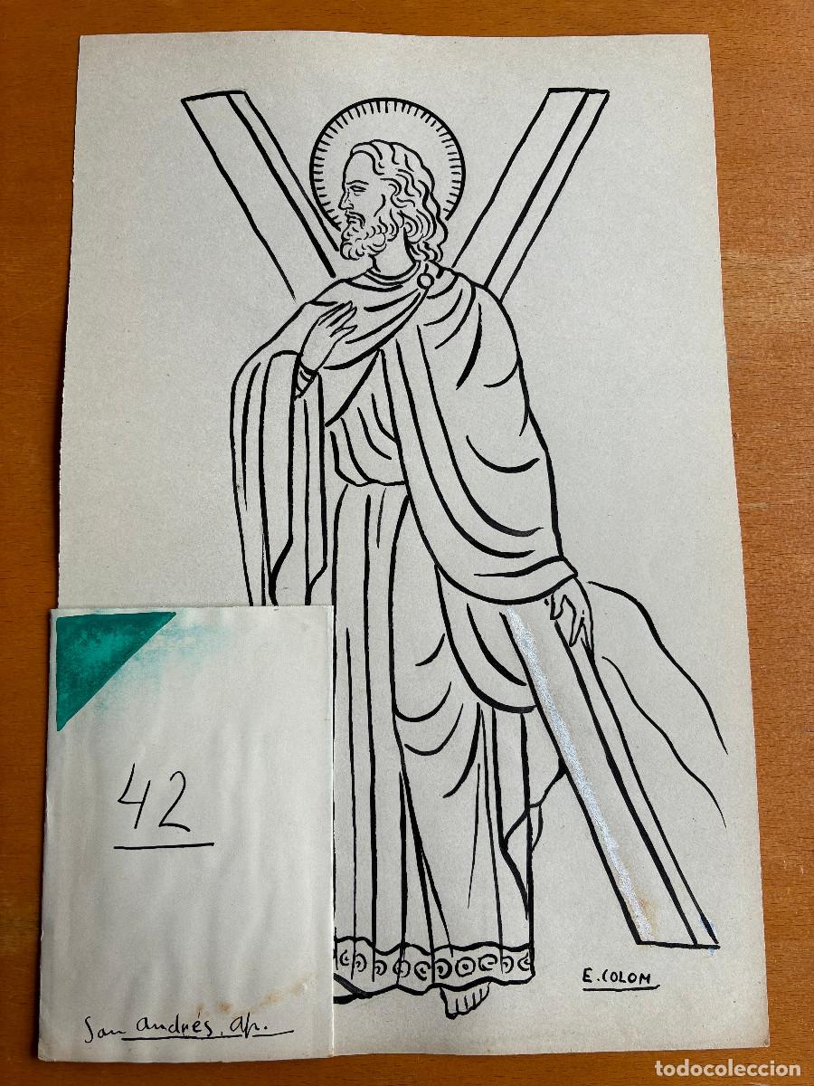 Arte: San Andres, Emili Colom. Tinta negra y guache color sobre papel 31x23 cm y 11x7 cm