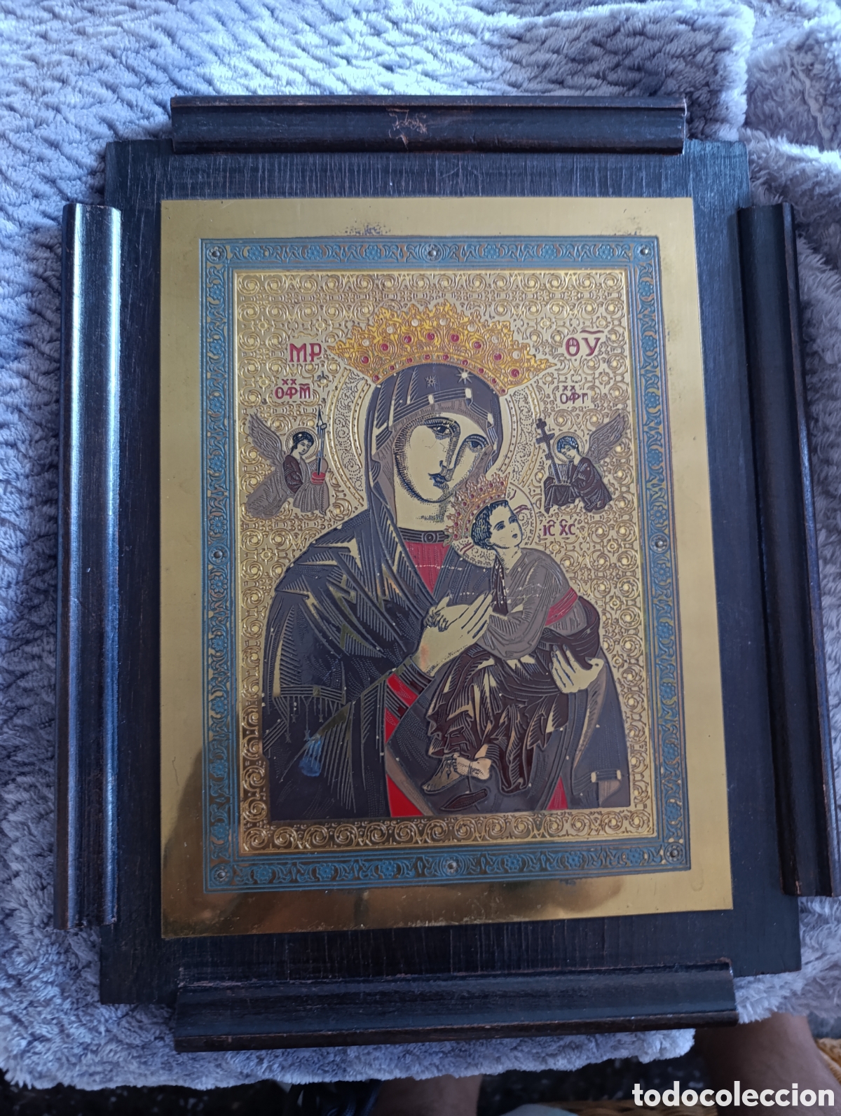 Arte: Icono ortodoxo rumano a&ntilde;os 50&ndash;60 &middot; Virgen del Perpetuo Socorro &middot; Madera y metal repujado